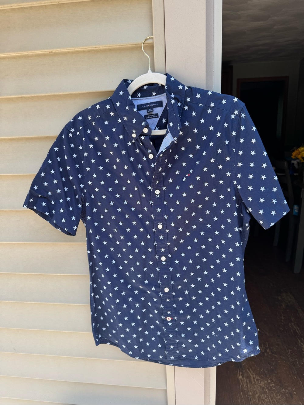 Tommy Hilfiger  Men’s Navy Star Print Short Sleeve Button-Up Shirt